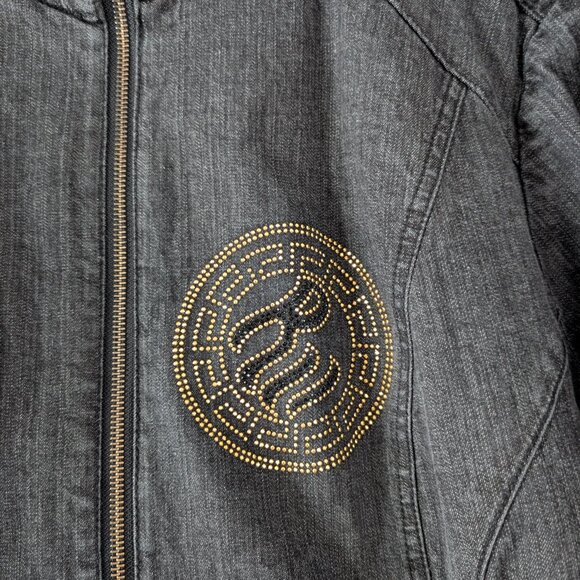 Vintage Rocawear Denim Jacket Faded Black Denim Distressed Full Zip Collar 2X - Picture 3 of 16